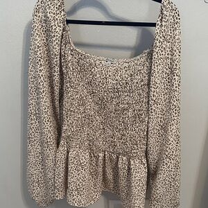White Birch Animal Print Smocked Blouse